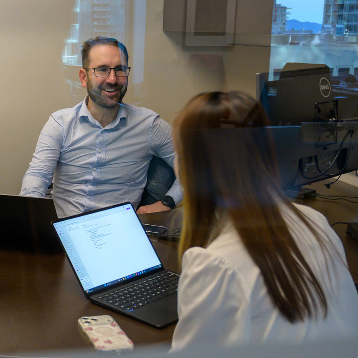 A person being interviewed by a member of the Q Team.